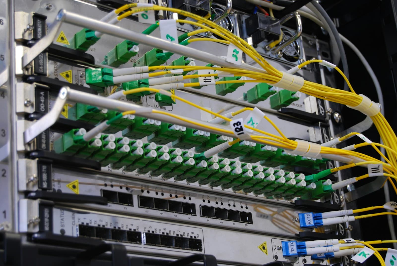 Neatly labelled network cables in a maintained rack